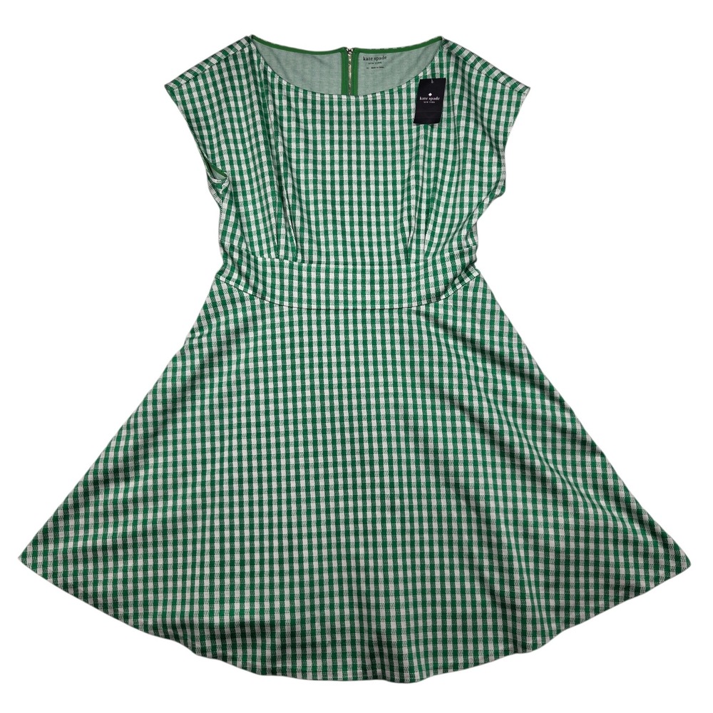 NEW Kate Spade Dress Womens XL Green Gingham Fit Flare Pockets NWT No Flaws